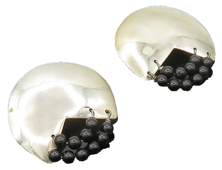 TULLA BOOTH 925 Silver  Vintage Black Onyx Beaded Non Pierce Earrings  EG10039