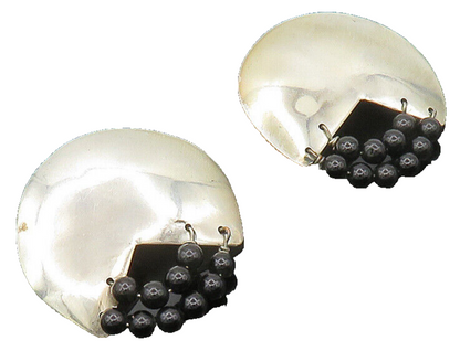 TULLA BOOTH 925 Silver  Vintage Black Onyx Beaded Non Pierce Earrings  EG10039