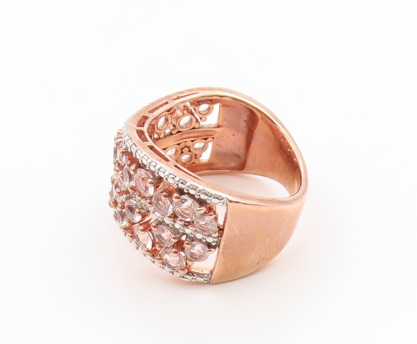 925 Sterling Silver Vintage Ring Gold Plated Topaz Wavy Band  Sz 7.5  RG34723