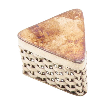 925 Sterling Silver Vintage Trinket Box MEXICO Triangular Basketweave  TR4221