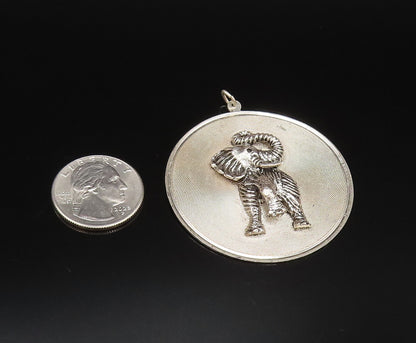 925 Sterling Silver  Vintage 3D Textured Elephant Round Mesh Pendant  PT21897