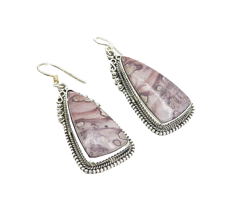 925 Sterling Silver  Vintage Spotted Purple Agate Dangle Earrings  EG3226
