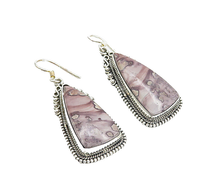 925 Sterling Silver  Vintage Spotted Purple Agate Dangle Earrings  EG3226