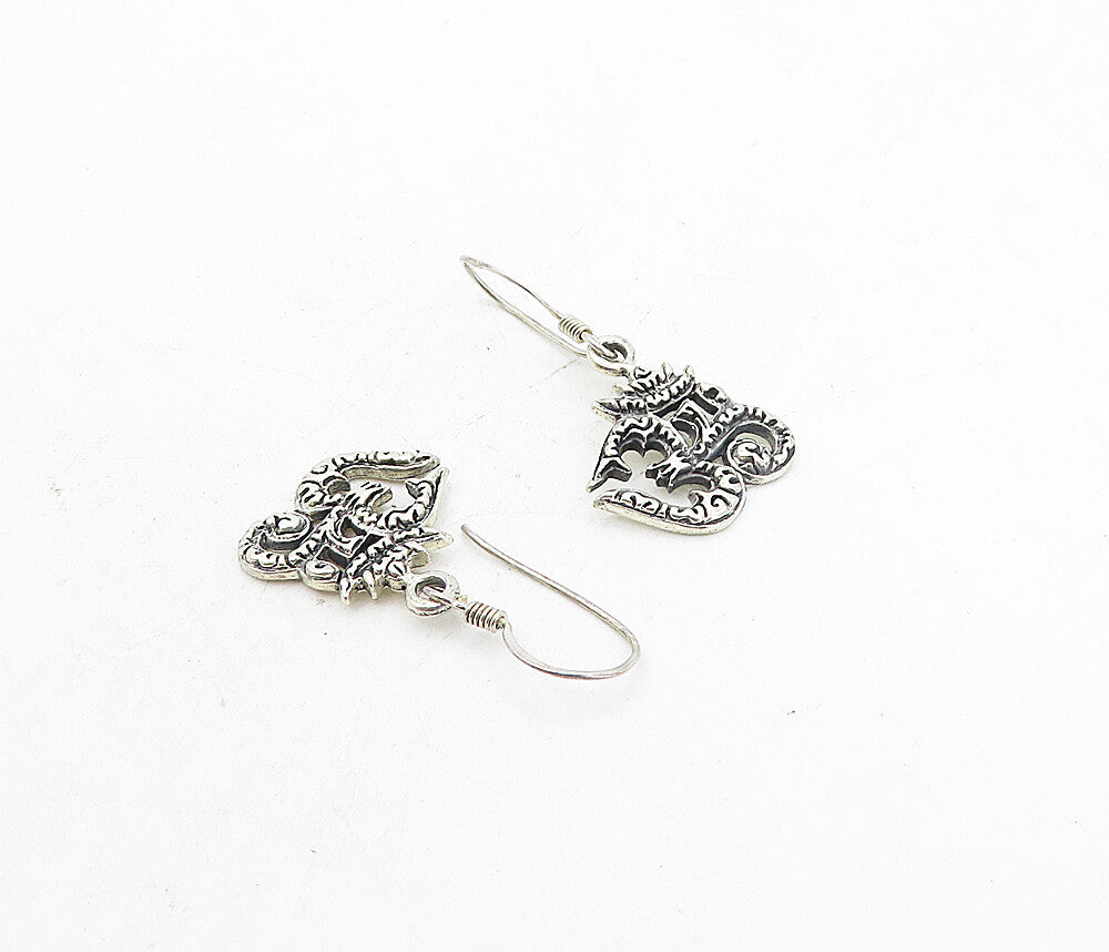 925 Sterling Silver  Vintage Shiny Om Spiritual Symbol Dangle Earrings  EG4132