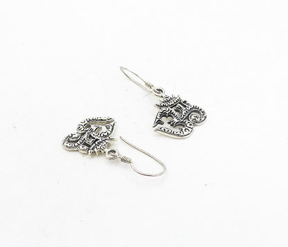 925 Sterling Silver  Vintage Shiny Om Spiritual Symbol Dangle Earrings  EG4132