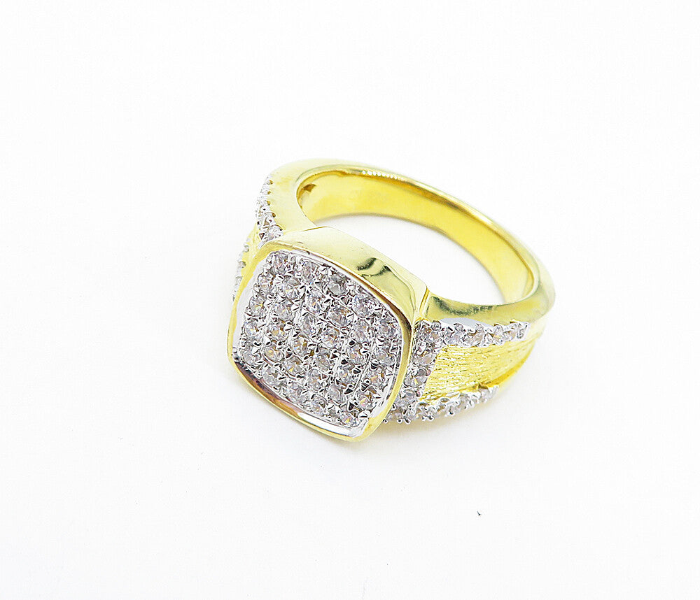 925 Sterling Silver  Topaz Shiny Gold Plated Square Band Ring Sz 7  RG7285