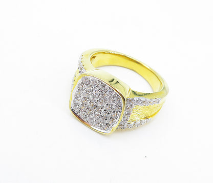 925 Sterling Silver  Topaz Shiny Gold Plated Square Band Ring Sz 7  RG7285