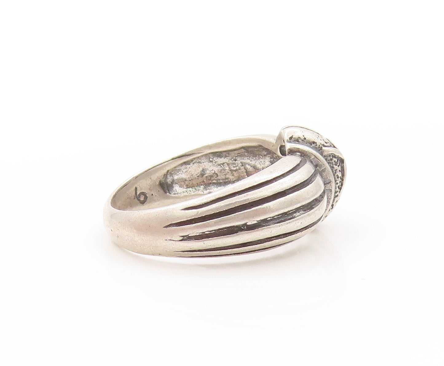 925 Sterling Silver Vintage Ring Dark Tone Grooved X Design  Sz 9  RG32963