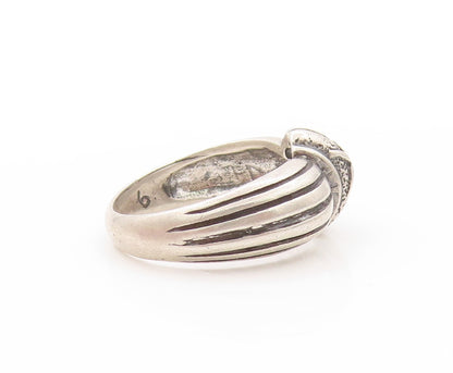 925 Sterling Silver Vintage Ring Dark Tone Grooved X Design  Sz 9  RG32963