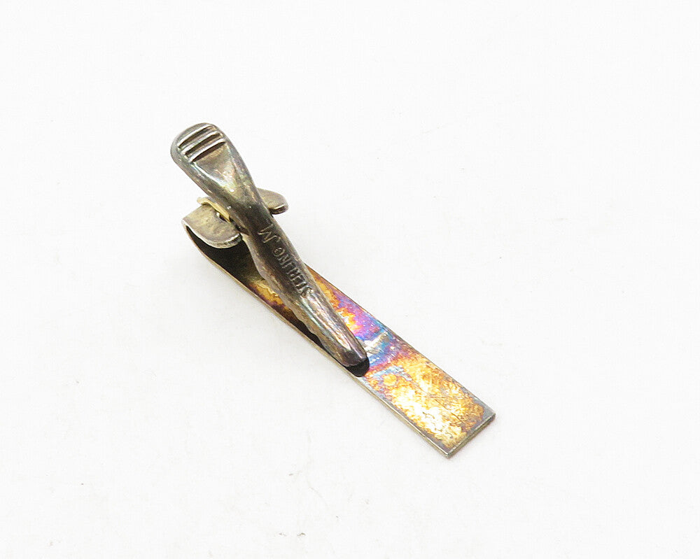 925 Sterling Silver  Vintage Dark Tone Diamond Cut Edge Tie Clip  TR1646