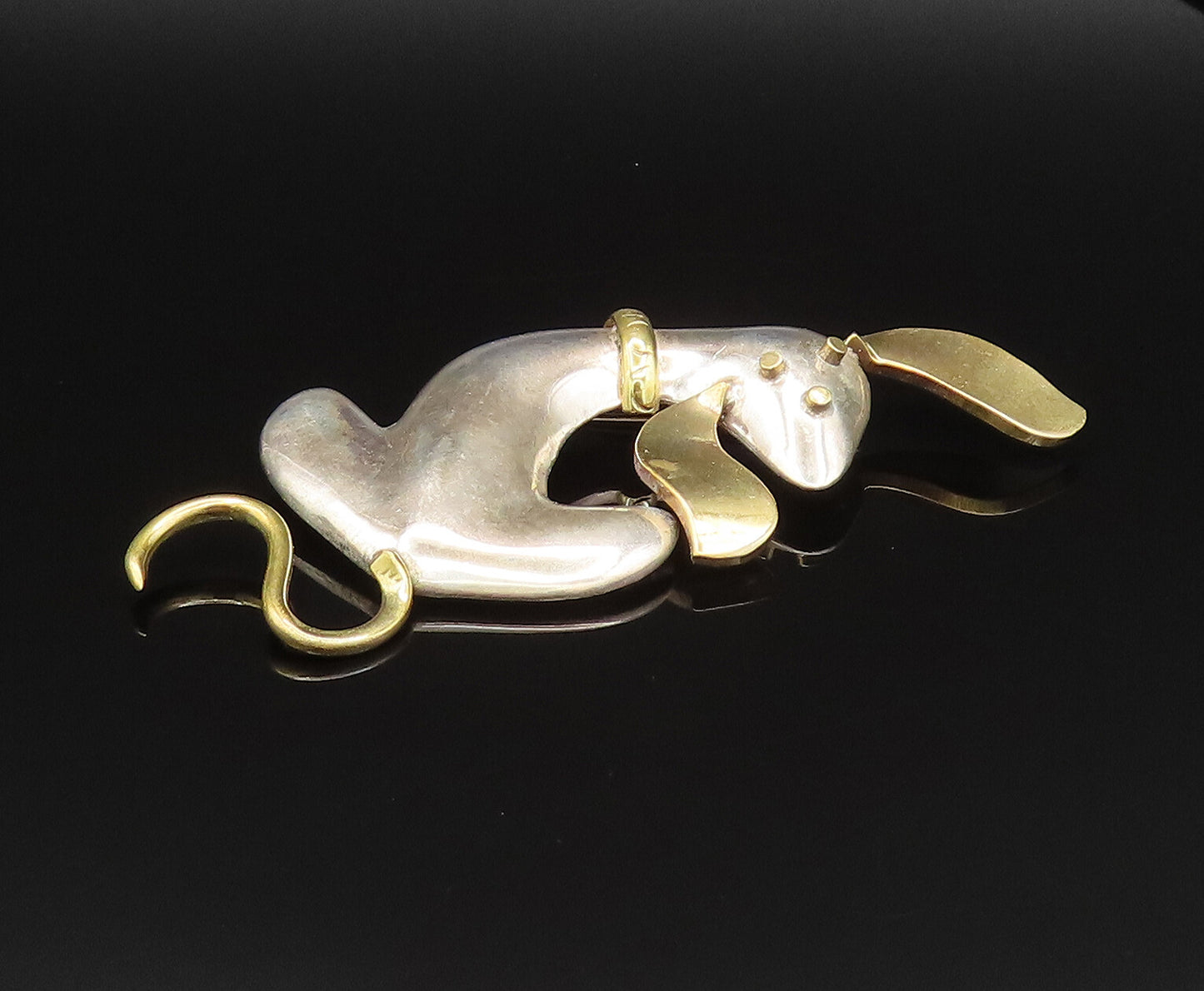 MEXICO 925 Silver  Vintage Sculpted Two Tone Sitting Dog Brooch Pin  BP9681