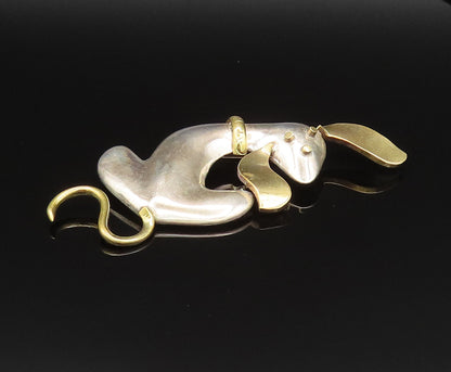 MEXICO 925 Silver  Vintage Sculpted Two Tone Sitting Dog Brooch Pin  BP9681