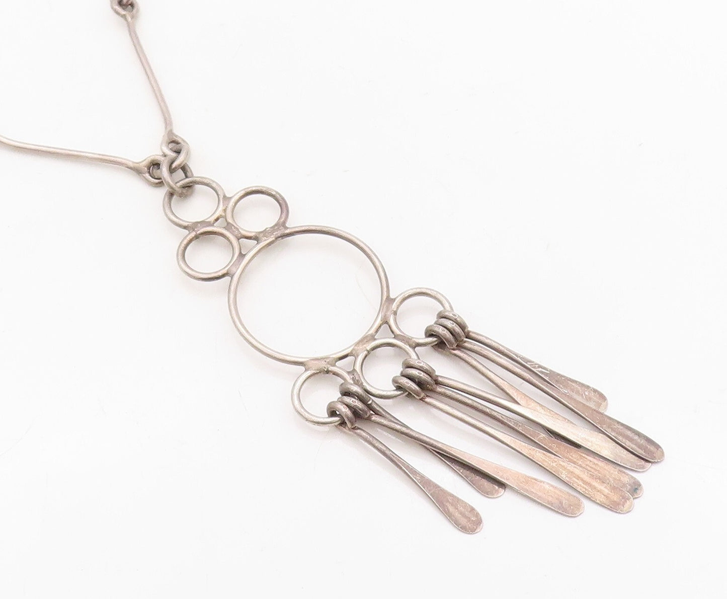 925 Sterling Silver Vintage Necklace Solid Cutout Dangling Trible Design NE4341