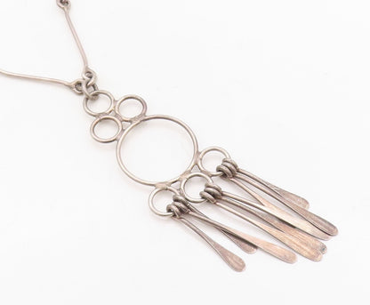 925 Sterling Silver Vintage Necklace Solid Cutout Dangling Trible Design NE4341