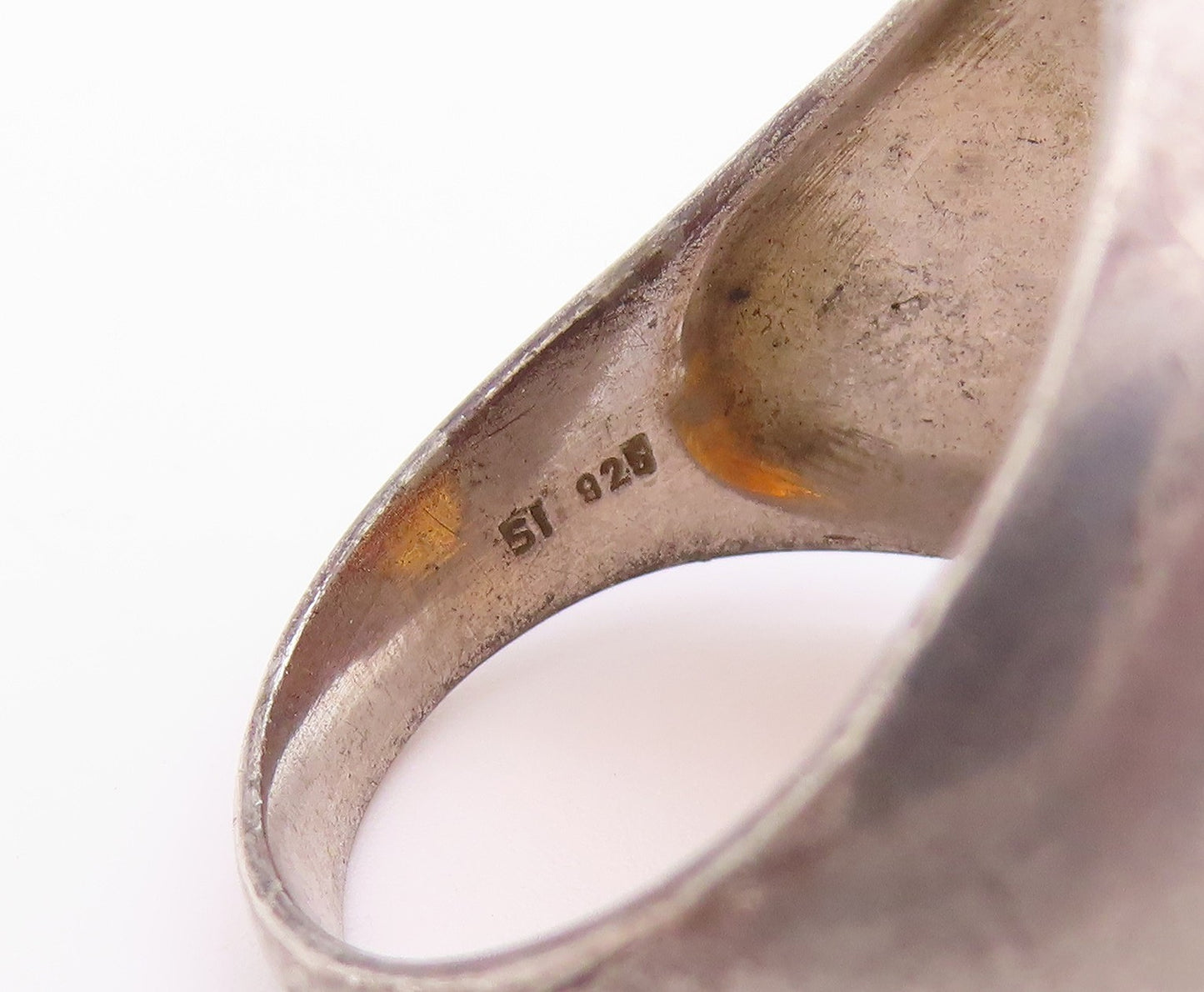925 Sterling Silver Vintage Ring Classic Honey Amber Statement Band Sz 9 RG36431