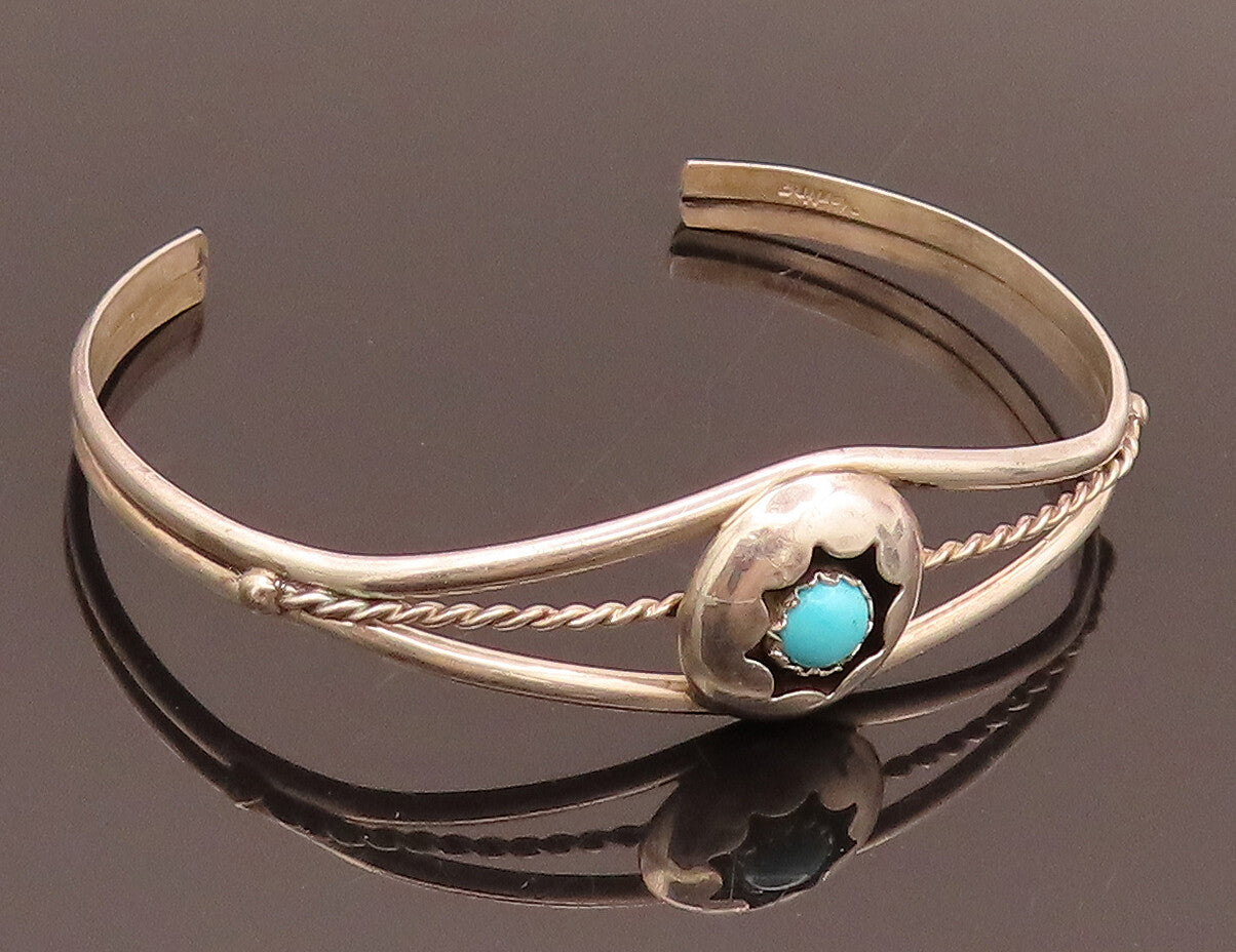 NAVAJO 925 Silver Vintage Split Rope Band Turquoise Star cuff Bracelet BT10029