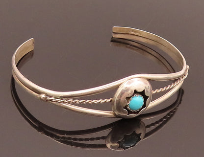 NAVAJO 925 Silver Vintage Split Rope Band Turquoise Star cuff Bracelet BT10029