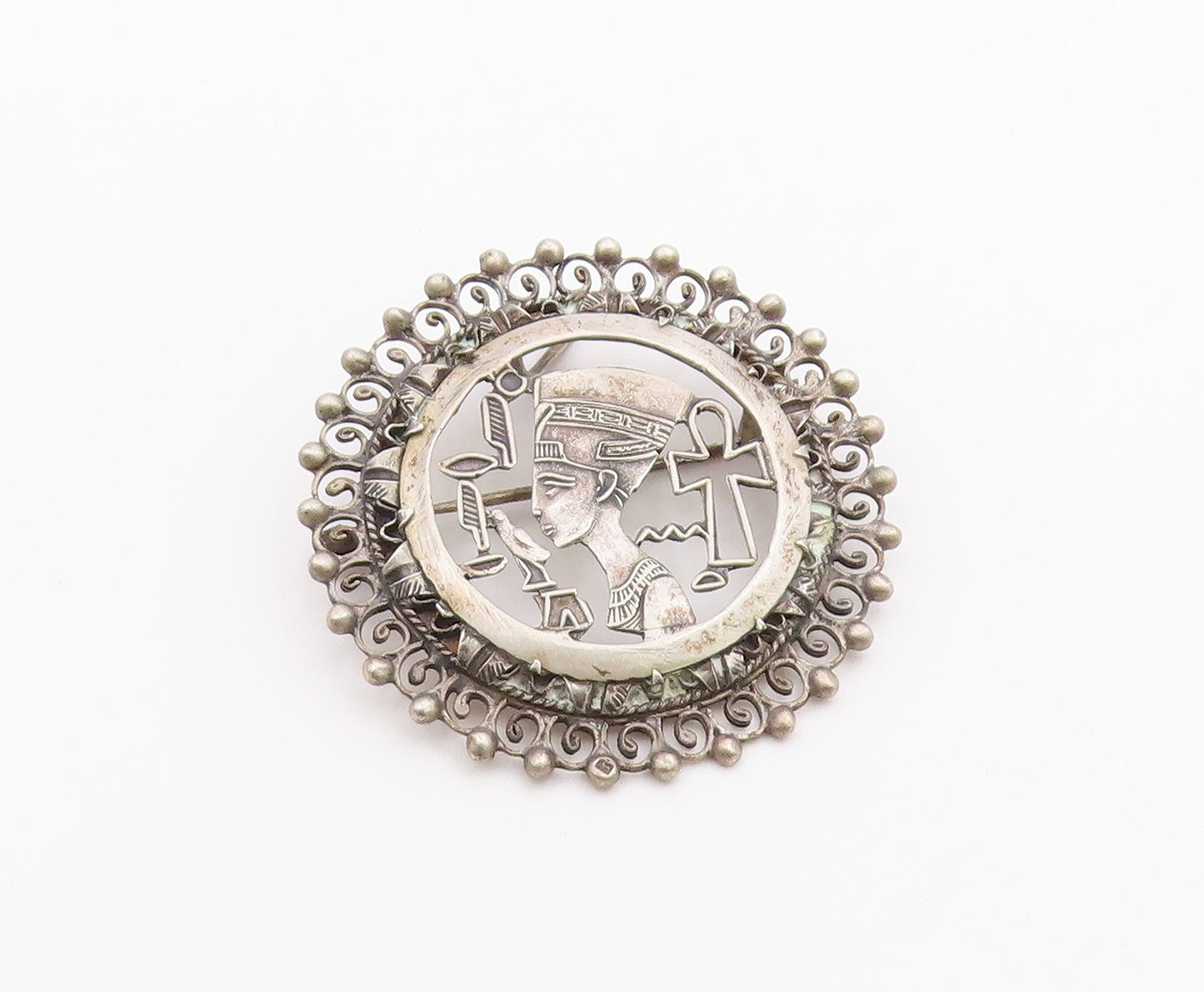 MIDDLE EAST 925 Silver  Vintage Egyptian Queen Nefertiti Brooch Pin  BP9400