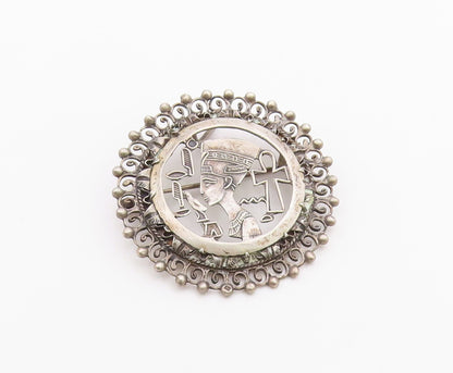 MIDDLE EAST 925 Silver  Vintage Egyptian Queen Nefertiti Brooch Pin  BP9400