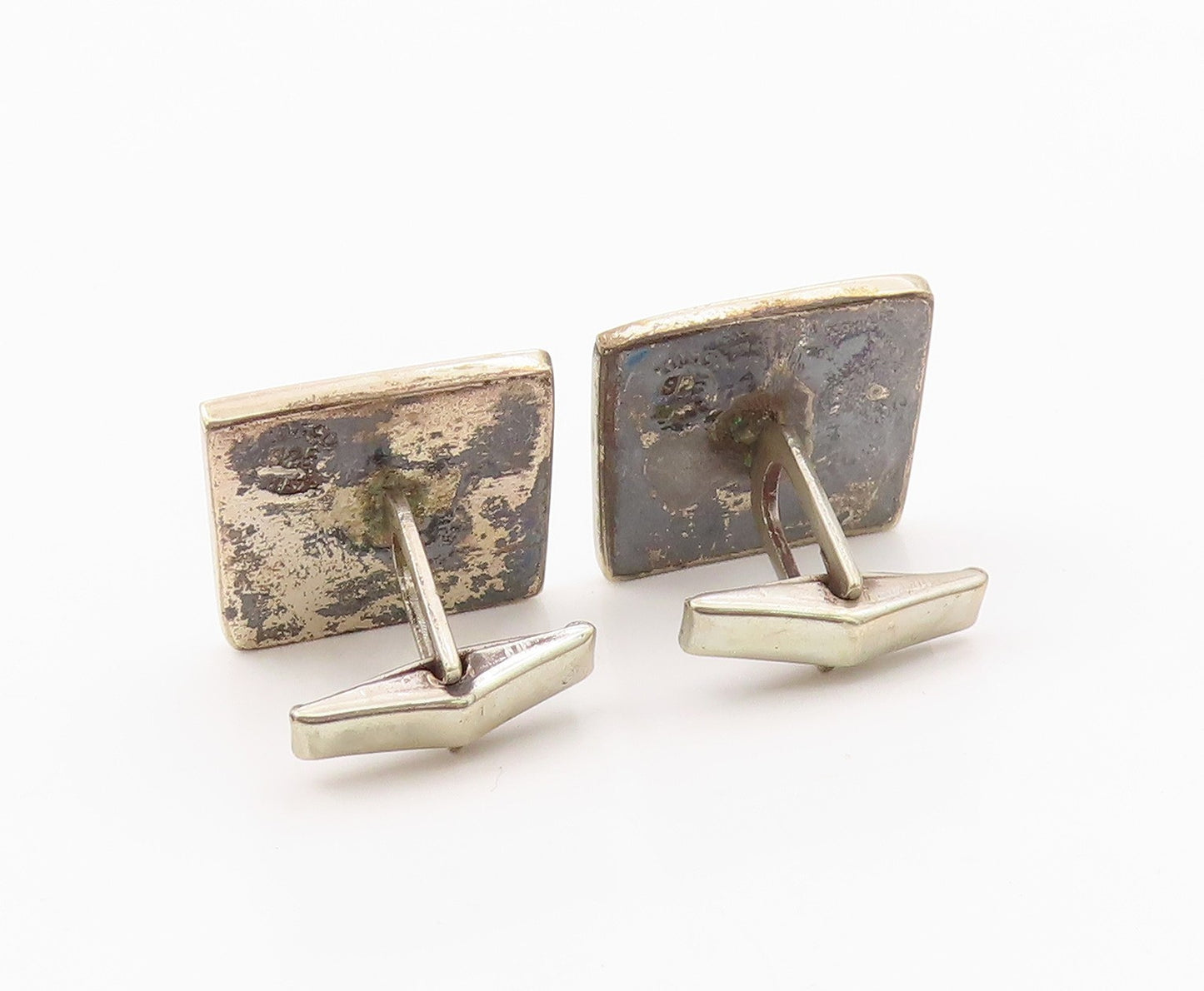 MEXICO 925 Silver  Vintage Inlaid Abalone Initial E Square Cufflinks  TR3370