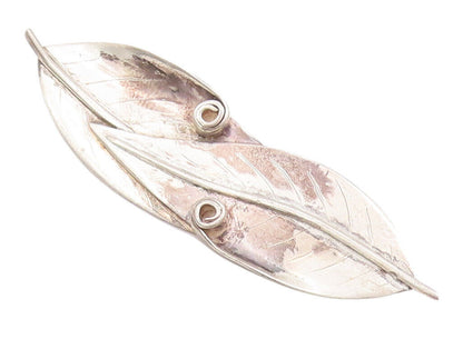 925 Sterling Silver Vintage Brooch Pin Solid Carved Overlapping Leaves  BP10947