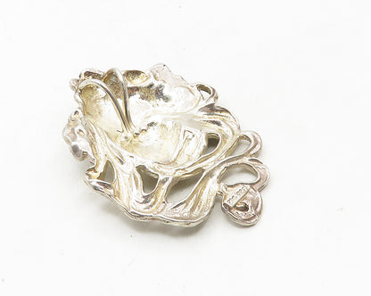 925 Sterling Silver  Vintage Modernist Pearls Woman's Face Pendant  PT7497
