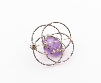 925 Sterling Silver  Vintage Amethyst Open Circles Brooch Pin  BP8465