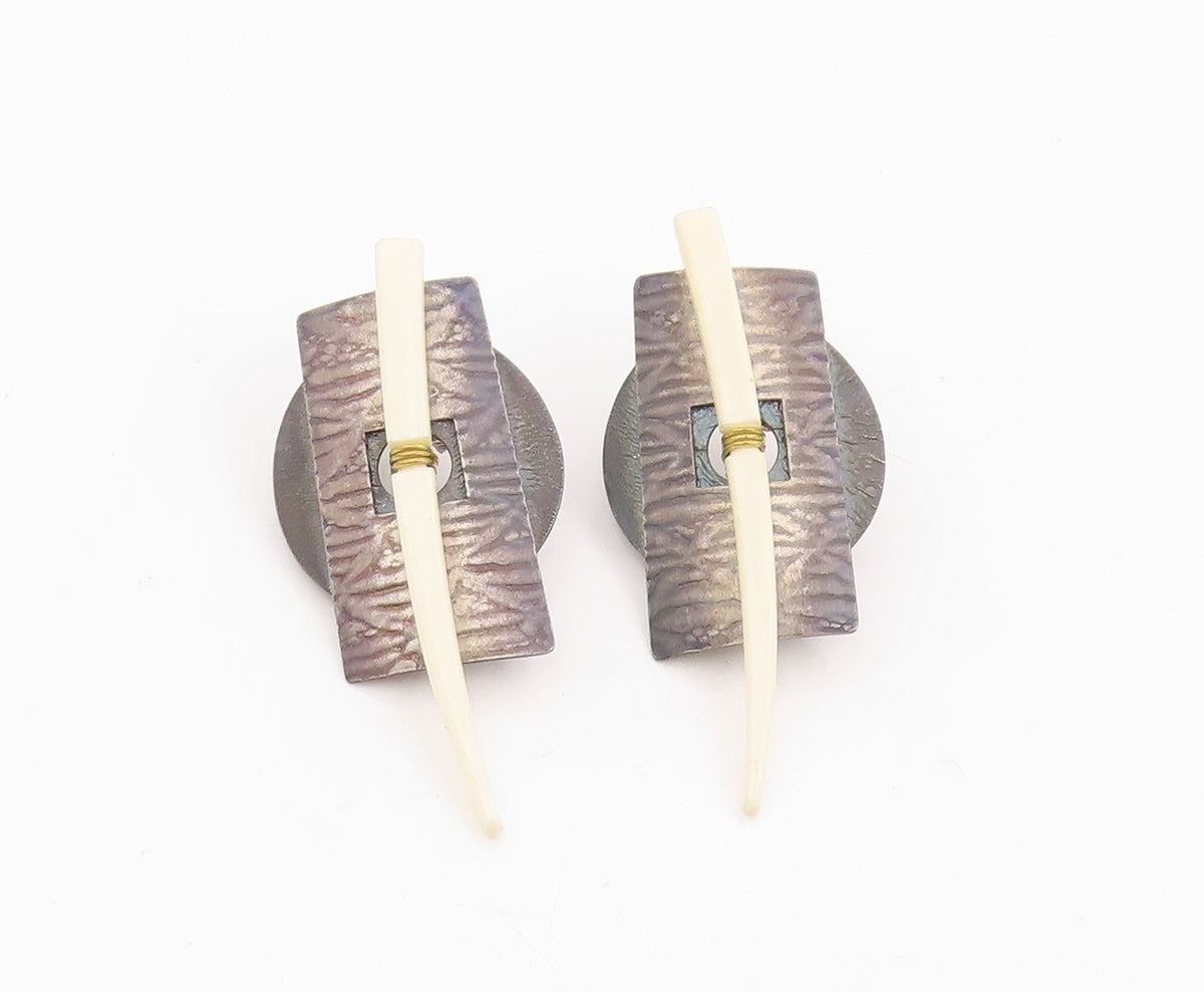 14k Gold & 925 Sterling Silver Vintage Earrings ROPER Tribal Shields  EG13984