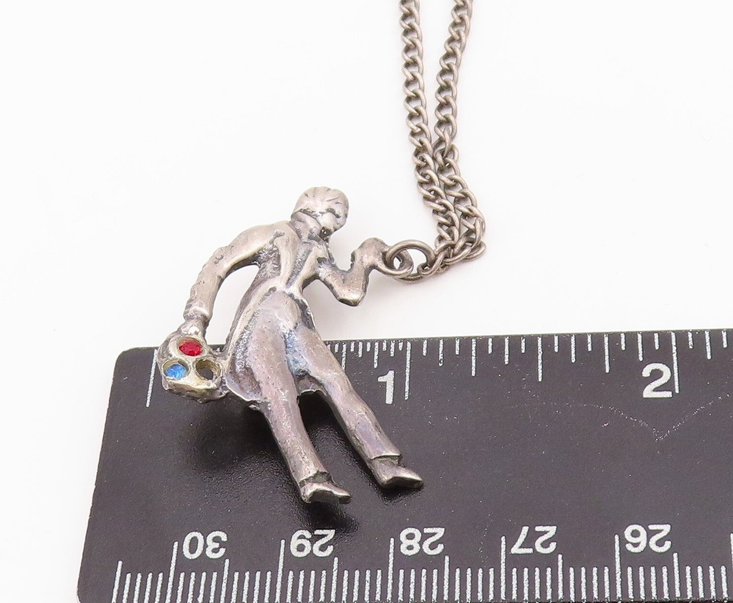 925 Sterling Silver Vintage Tie Pin Chained Dancing Carved CZ Couple  TR3865