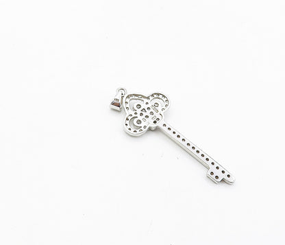 925 Sterling Silver  Sparkling White Topaz Key Motif Drop Pendant  PT6345