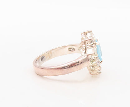 925 Sterling Silver Vintage Ring Modernist Blue Halo White Topaz  Sz 7 RG31123