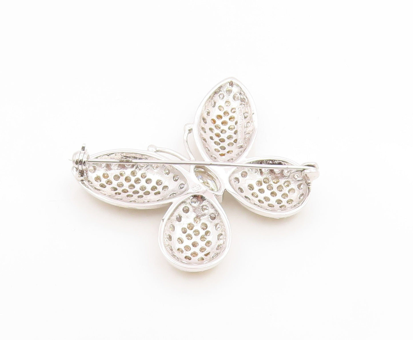 925 Sterling Silver Vintage Brooch Pin Modernist CZ Two Tone Butterfly  BP12527