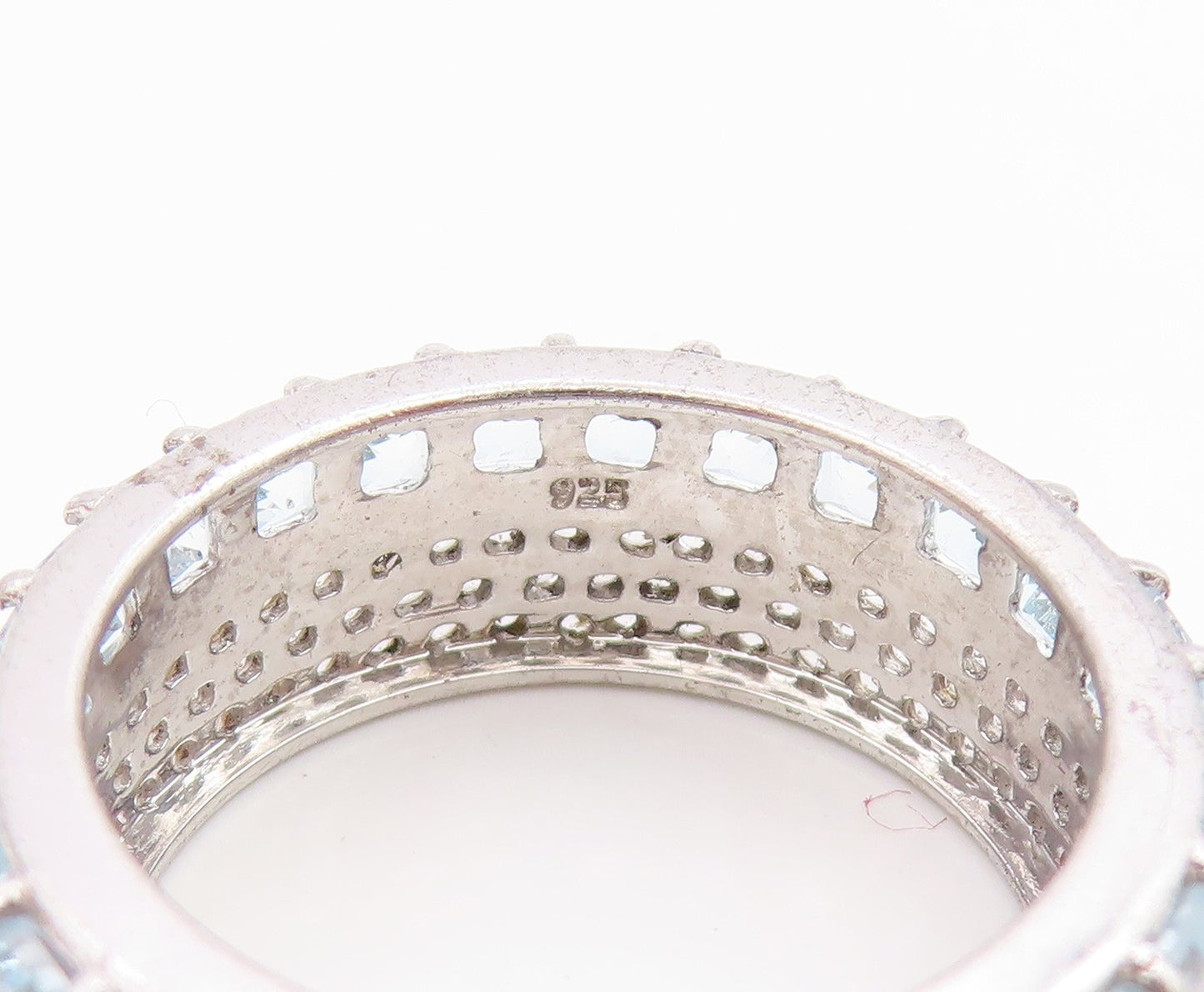 925 Sterling Silver Vintage Ring Blue & White Topaz Eternity Band  Sz 7  RG35662