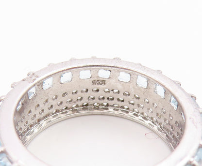 925 Sterling Silver Vintage Ring Blue & White Topaz Eternity Band  Sz 7  RG35662