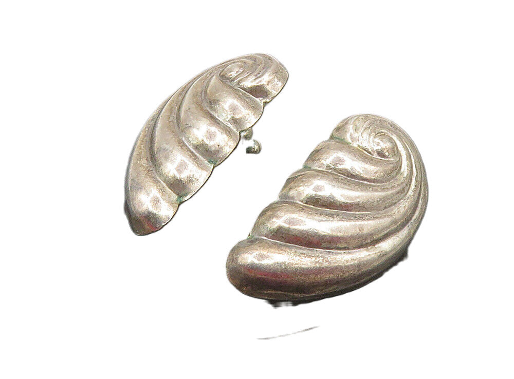 925 Sterling Silver  Vintage Dark Tone Fluted Swirl Wing Drop Earrings  EG4619