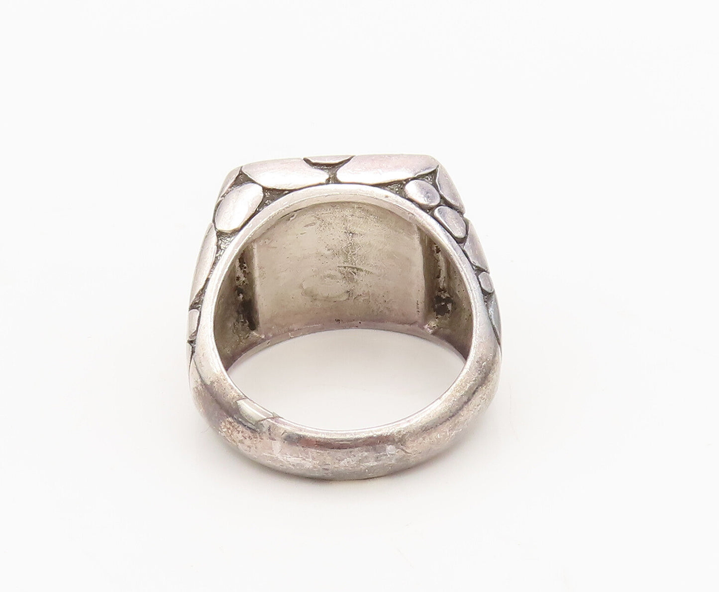 925 Sterling Silver  Vintage Pebble Wall Etched Band Onyx Ring Sz 11.5 RG26784