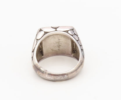 925 Sterling Silver  Vintage Pebble Wall Etched Band Onyx Ring Sz 11.5 RG26784