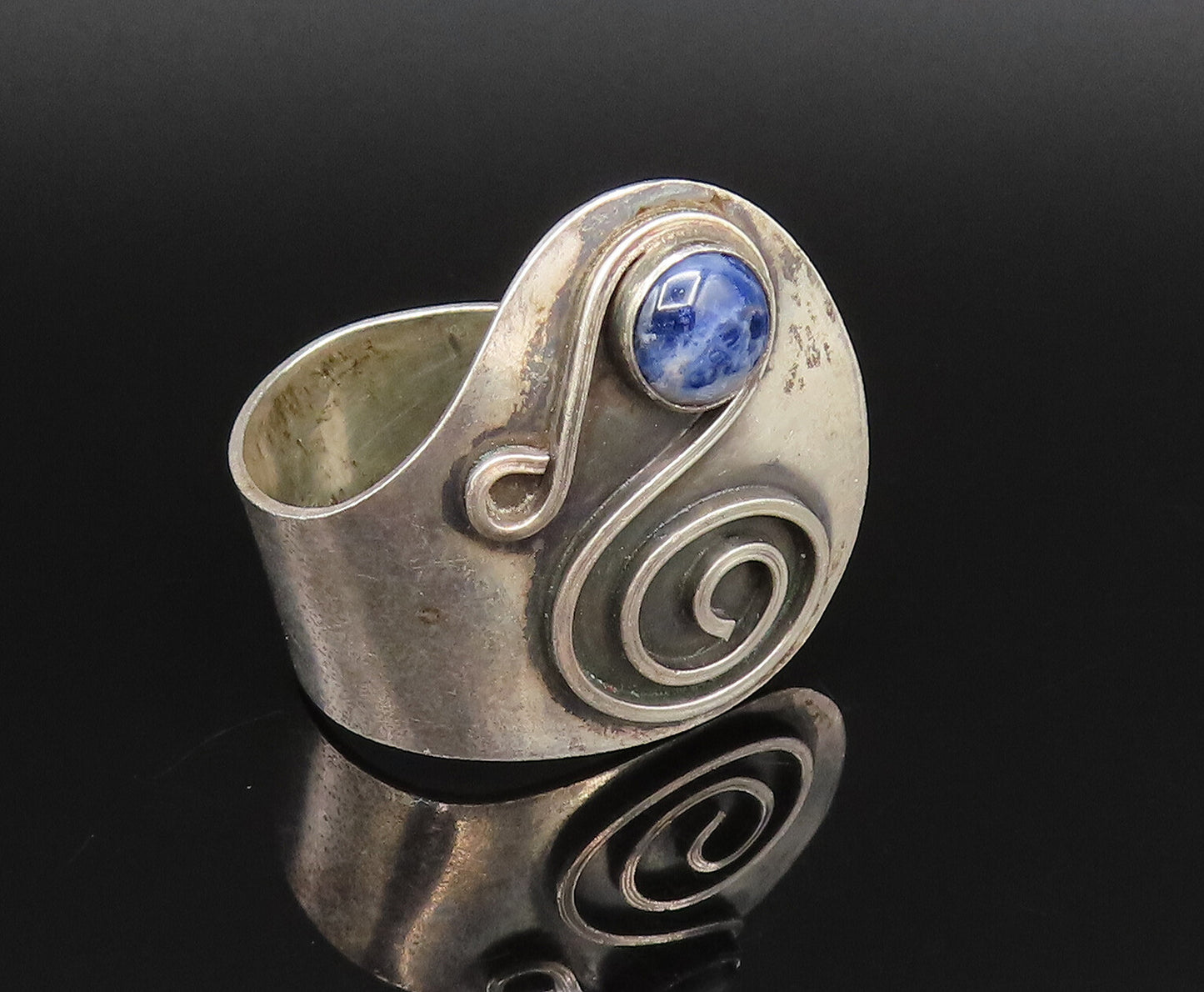 ISRAEL 925 Sterling Silver Vintage Sodalite & Spiral Wrap Ring Sz 9.5  RG25820