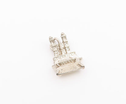 925 Sterling Silver  Vintage Shiny Petite Building Drop Pendant  PT17897