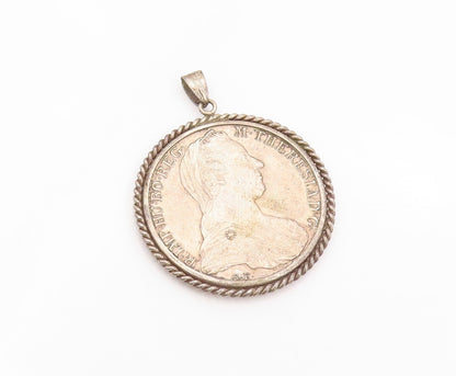 925 Sterling Silver Vintage Pendant Antique Large Dark Tone Carved Medal PT23922