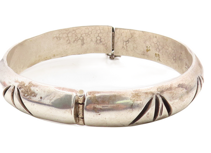 MEXICO 925 Sterling Silver  Vintage Floral Cutout Bangle Bracelet  BT1810