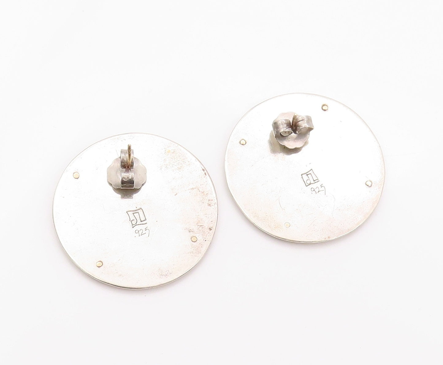 925 Sterling Silver Vintage Earrings Designer Brutalist Carved  EG13509