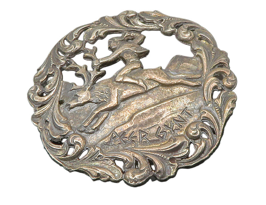 NORSK TINN 925 Silver  Vintage Dark Tone Man Riding Reindeer Brooch Pin BP5016