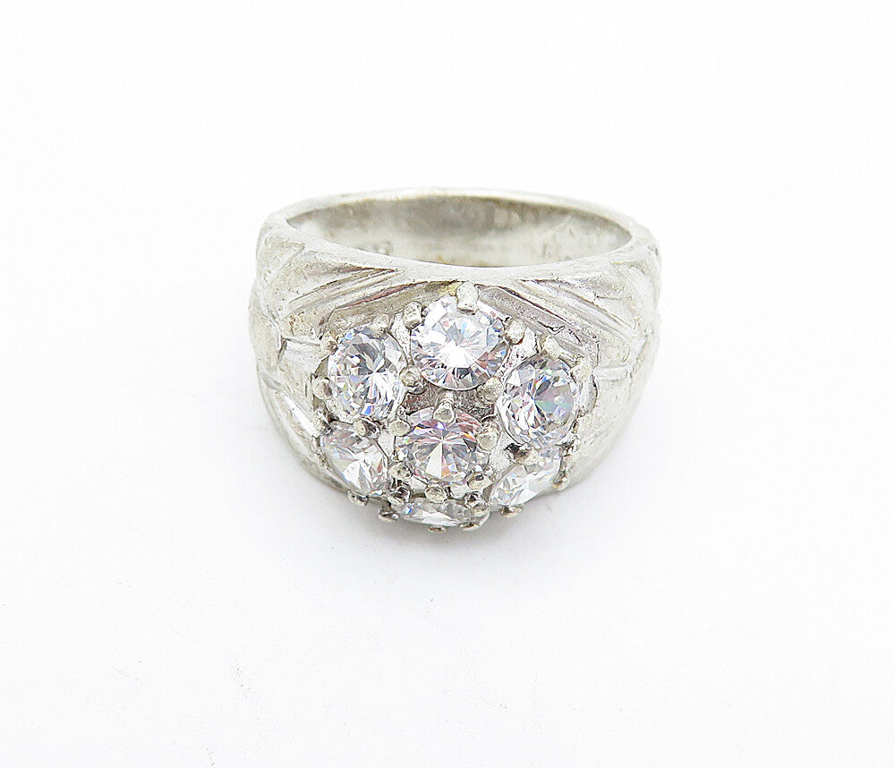 925 Sterling Silver  Vintage Cubic Zirconia Floral Band Ring Sz 8.5  RG5156