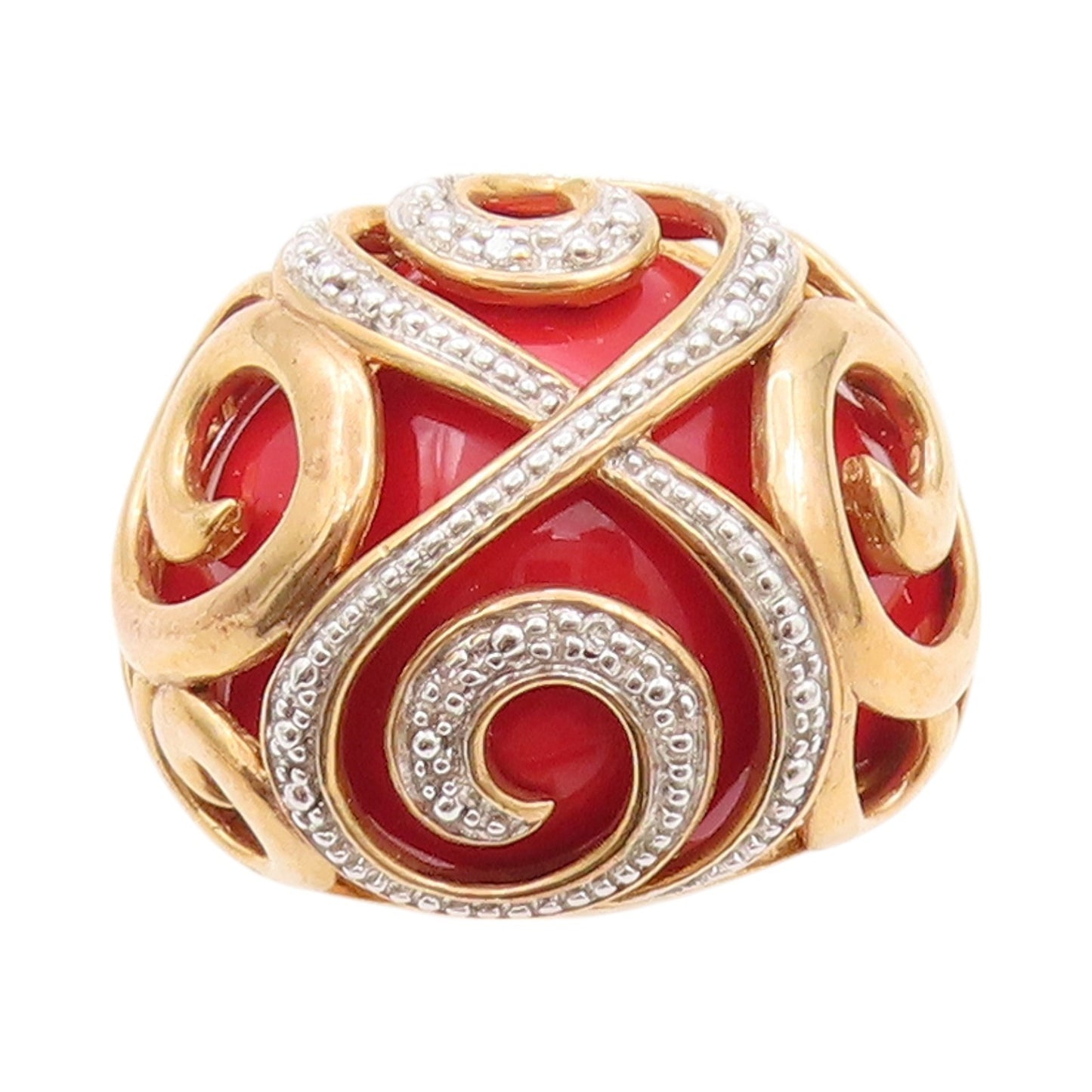 925 Sterling Silver Vintage Ring Gold Plated Enameled Swirly CZ  Sz 5  RG32409