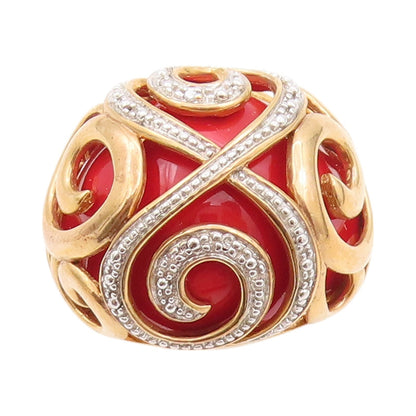 925 Sterling Silver Vintage Ring Gold Plated Enameled Swirly CZ  Sz 5  RG32409