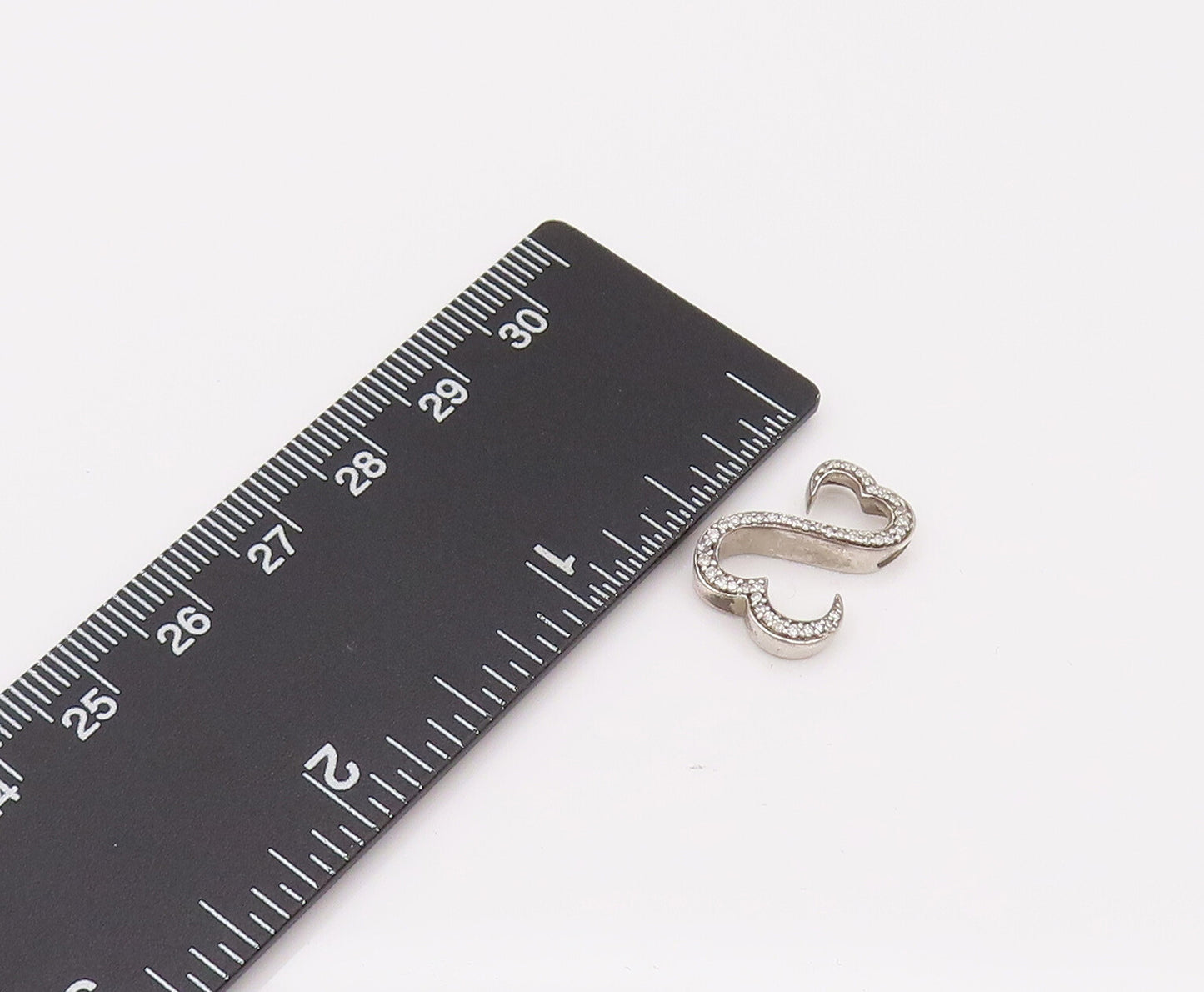 925 Sterling Silver Vintage Two Swirly Infinity Diamond Heart Pendant PT22031