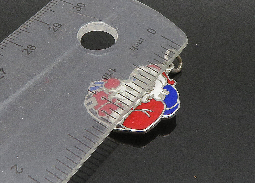 925 Sterling Silver  Vintage Enamel Santa Clause Christmas Pendant  PT19304