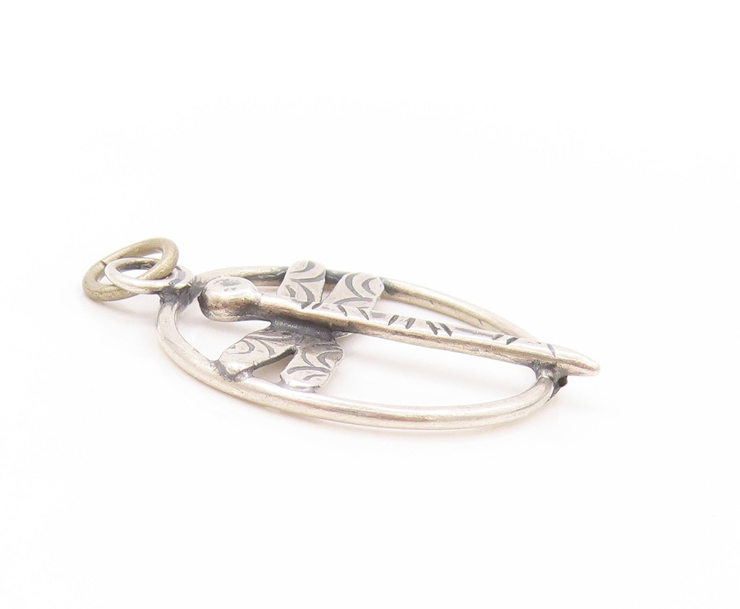925 Sterling Silver Vintage Pendant Cutout Ring Around Dragon Fly  PT24216