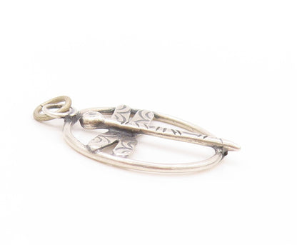 925 Sterling Silver Vintage Pendant Cutout Ring Around Dragon Fly  PT24216